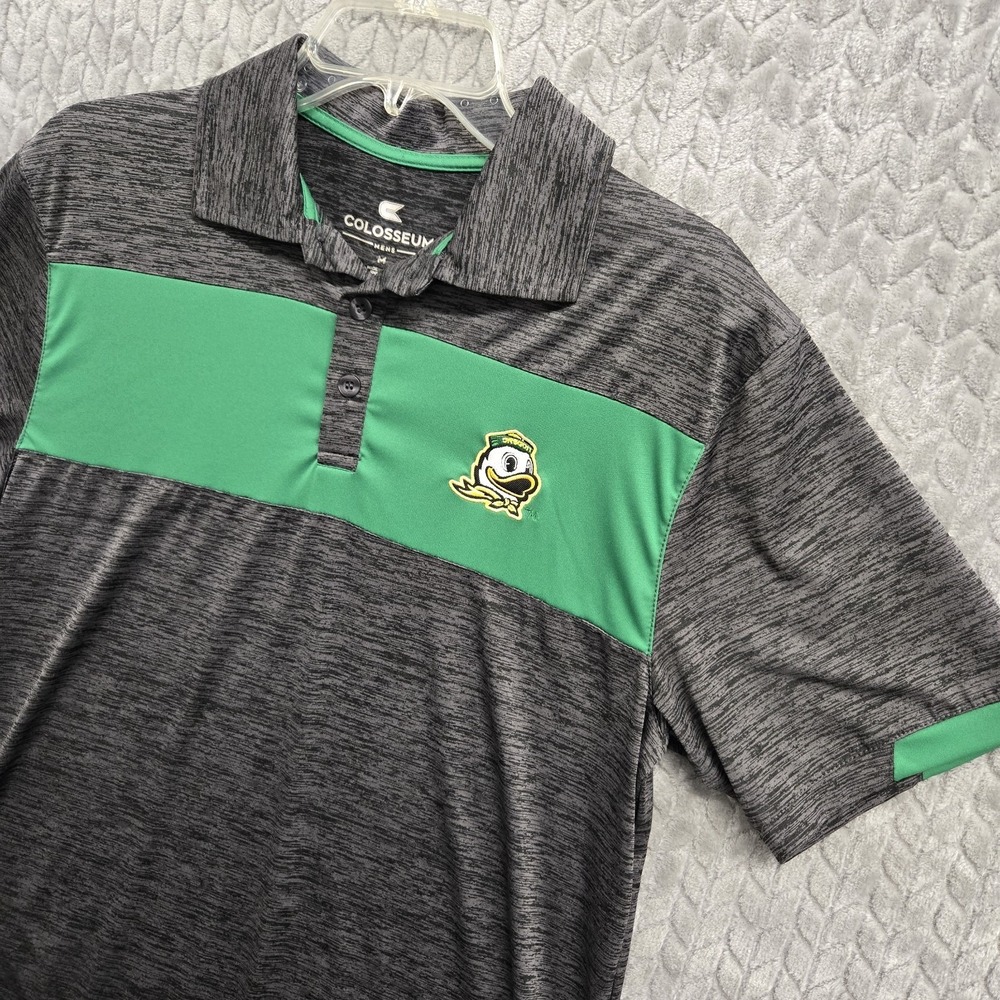 Colosseum Heathered Black Oregon Ducks Down Swing Polo Shirt Mens Size Medium